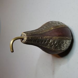 Vintage Handmade metal trim & wood pear